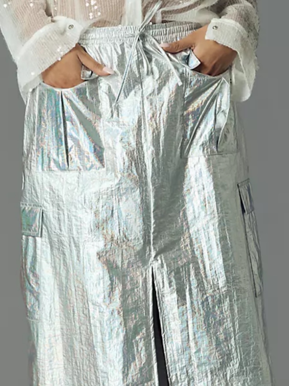 Anthropologie Metallic Silver Cargo Skirt